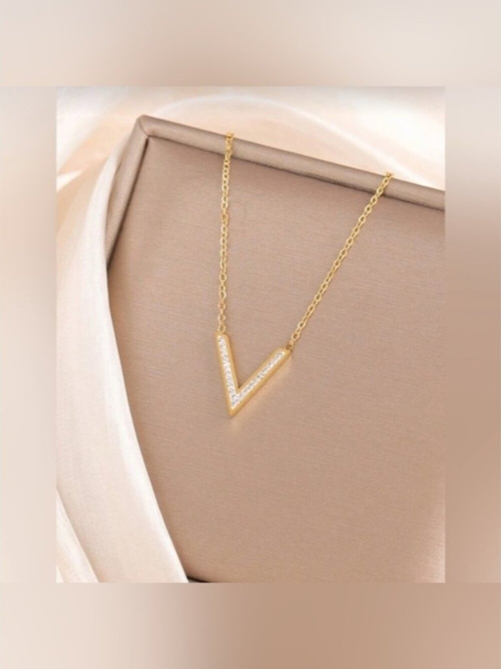 Gold Plated Stainless Steel V-Shaped Pendant Necklace